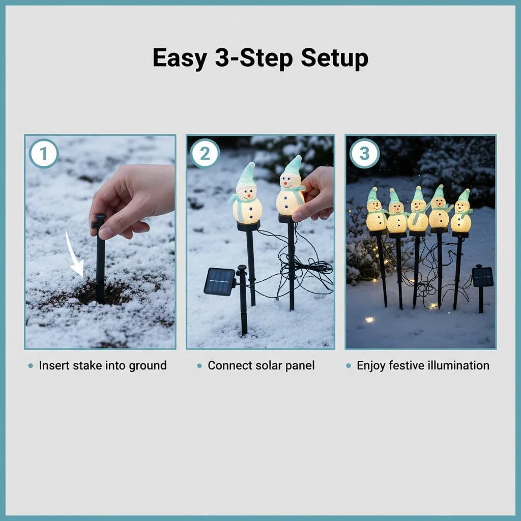 Solar Christmas Snowman Lights Outdoor - 5 Pack Snowman Shape LED Decorations with Auto On/Off, Warm White Waterproof Lawn Stake Lights for Yard Garden Holiday Party Decor (Blue)