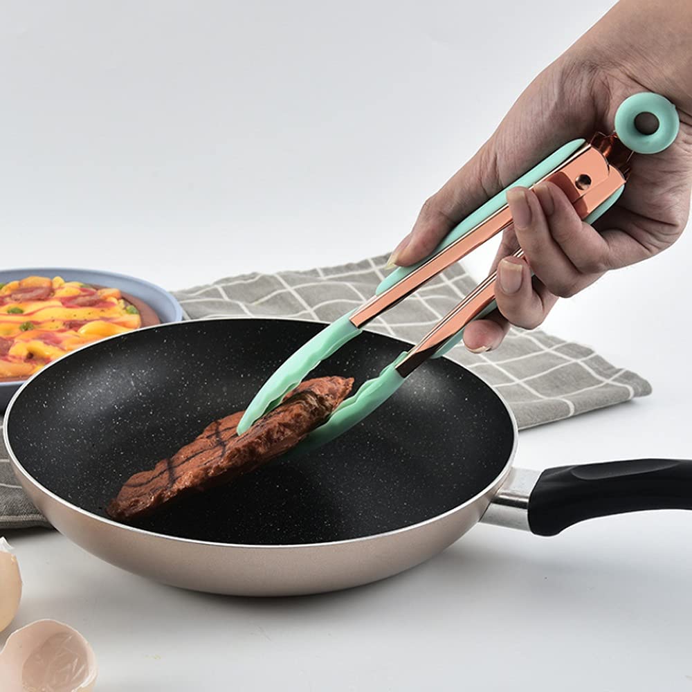 Pinze da Cucina 1 pz. Pinze da Cucina in Acciaio Inox con Punta in Silicone per Alimenti da Cucina, pinze da Barbecue, pinze per griglia antiaderenti (Nere)