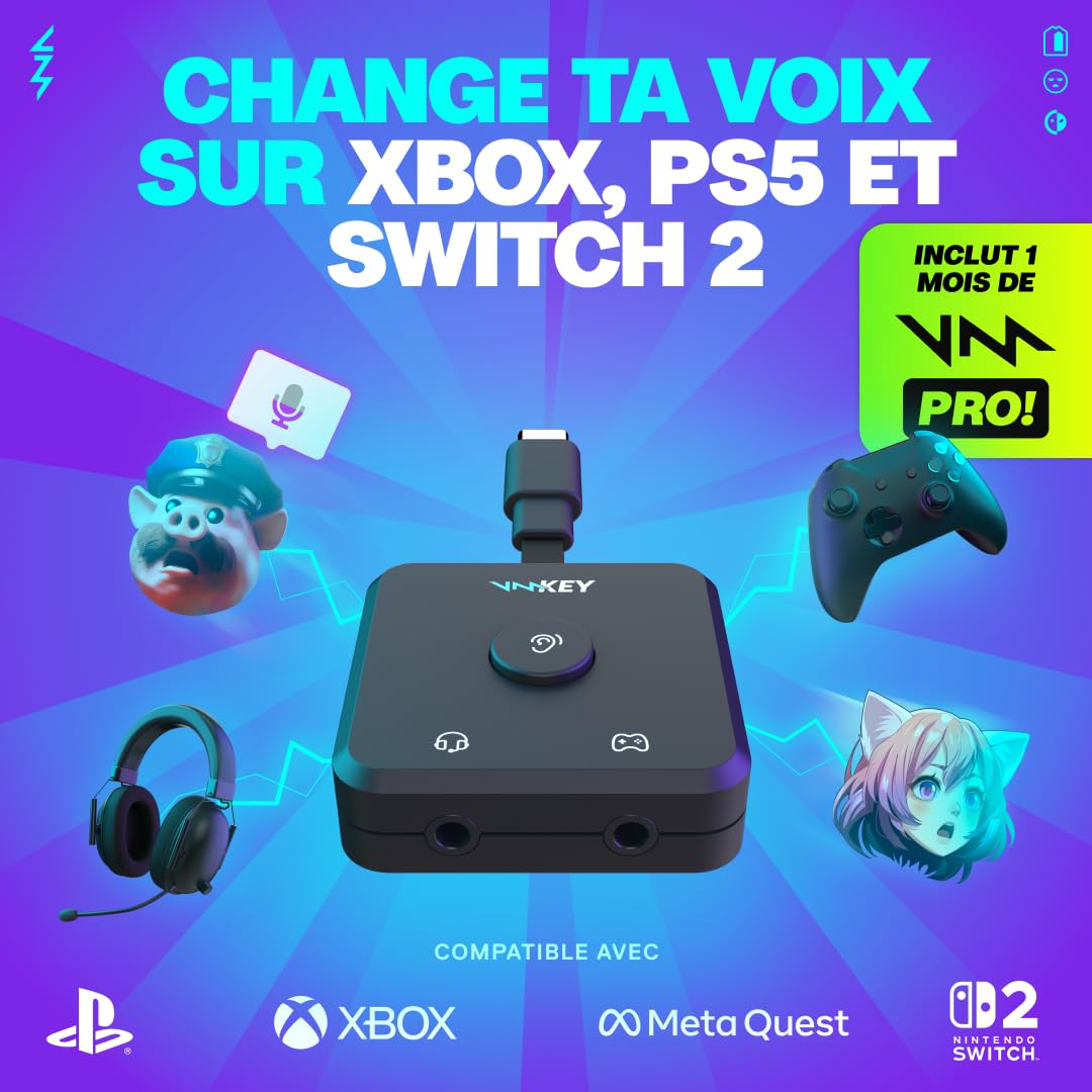 Voicemod Key - Changeur vocal et carte son VMKey en temps réel pour consoles de jeu Compatible avec PS5, PS4, XBOX, SWITCH2