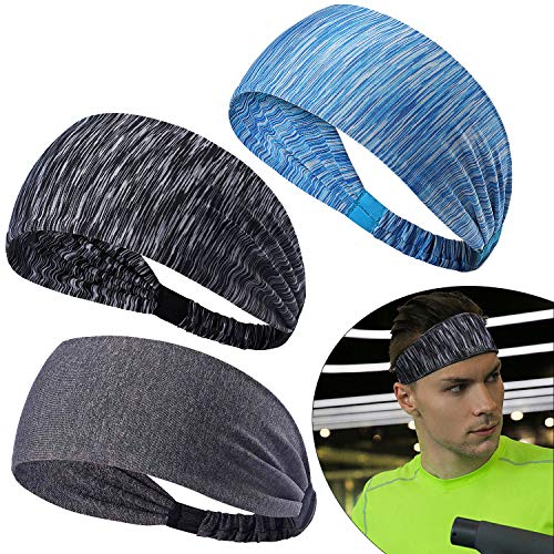 SANTOO Diadema Deportiva Corriente, 3 Piezas Cinta Pelo Deporte, Banda para Cabeza de Yoga de ala Ancha Elástica Sudor Absorbente de Humedad para Hombres Mujeres