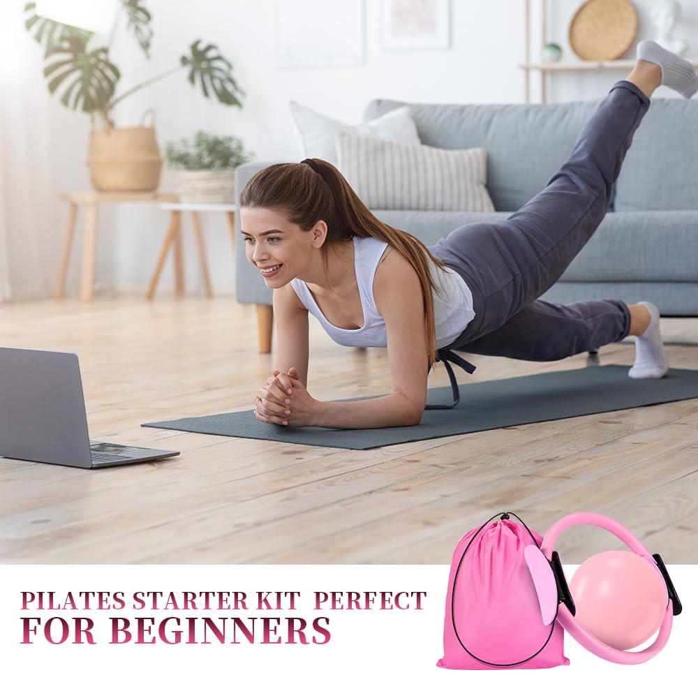 15 Pezzi Pilates Essentials Kit, Kit Pilates Completo, Fitness Ring per Esercizi Interni Della, Set da Pilates Cerchio Pilates con Palla Yoga, Cerchia di Pilates per Allenamenti Casa e Studio