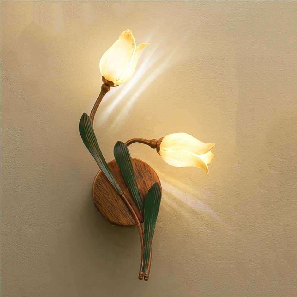 LYOUAE Mid Century Vintage Floral Wall Sconce 2-Light Antique Tulip Flower Wall Light