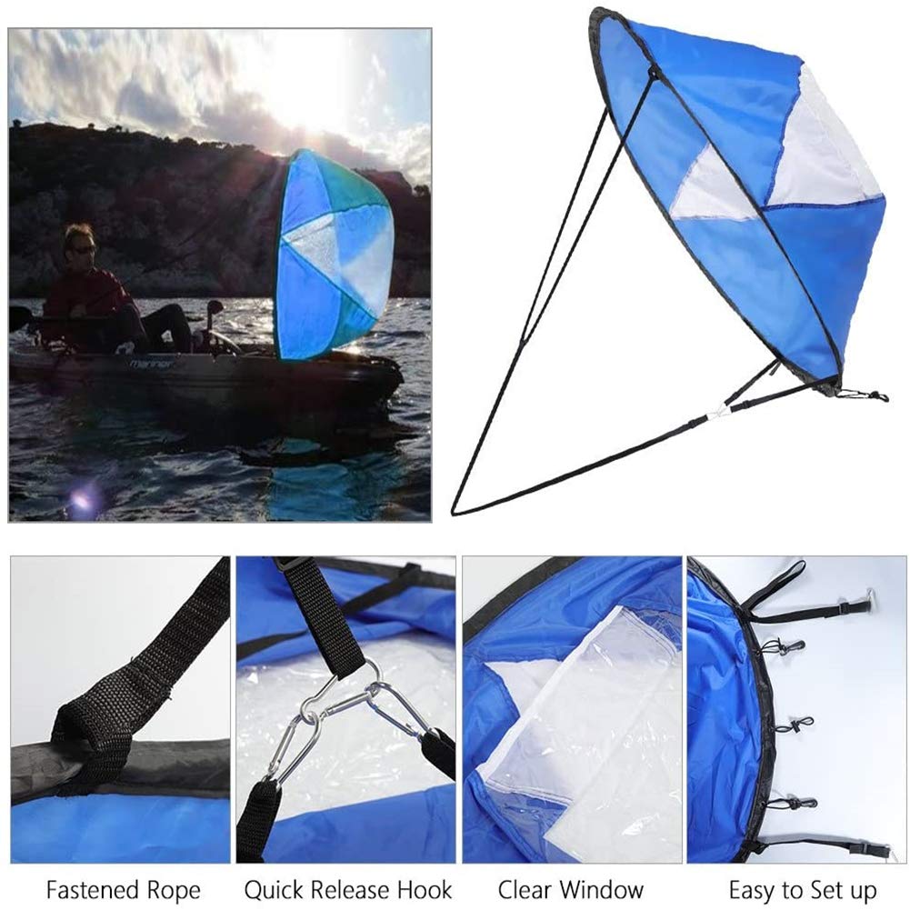 Vela da vento pieghevole, vela da 42 pollici, vela da kayak, vela da canoa, con finestra trasparente per pesca, canottaggio, gonfiabile, fuoribordo, da pesca