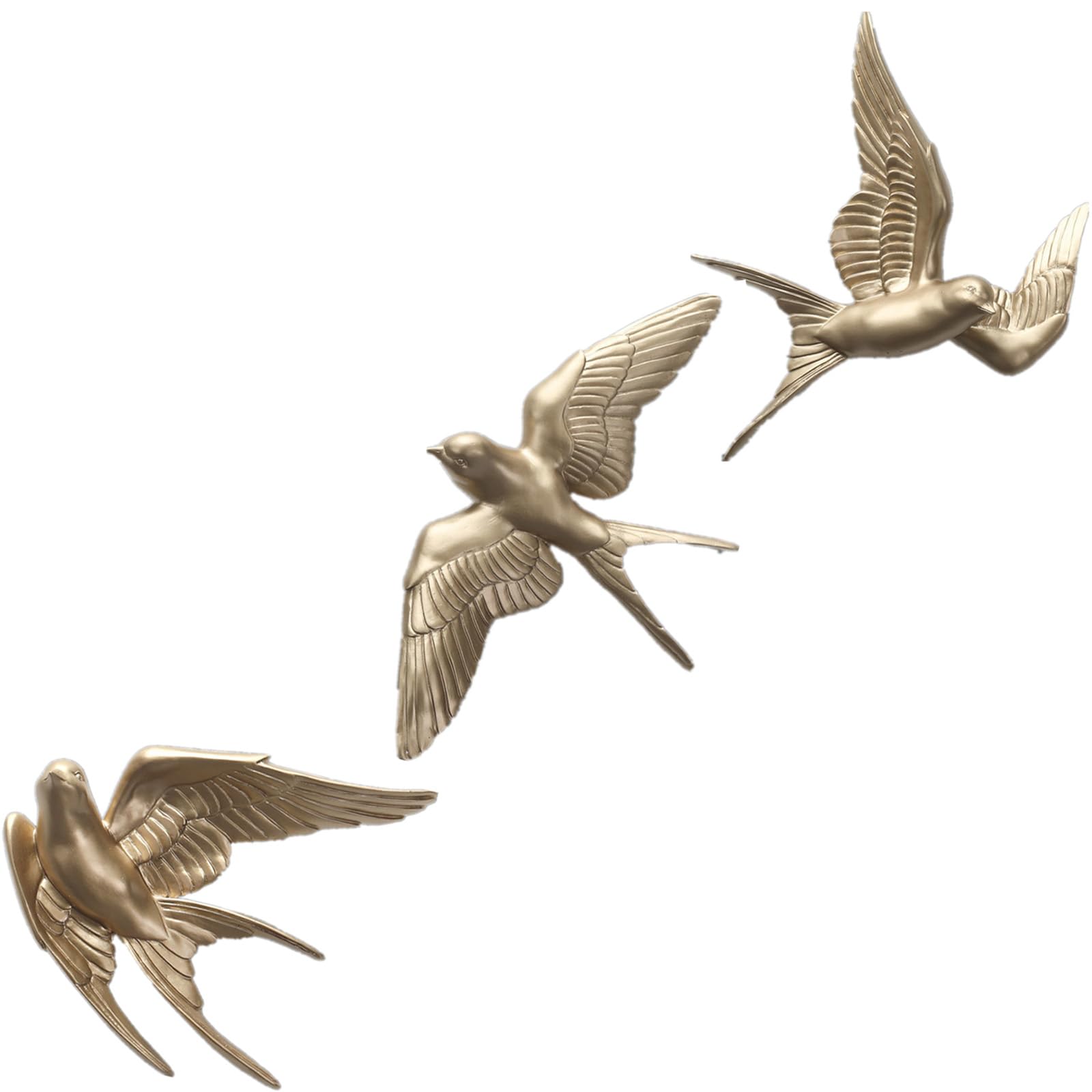 LMYSXAOZ Resin Swallows 3D Flying Swallow Hanging Decor, Bird Statue Wall Art Ornament Sculptures for Home Living Room Bedroom (Gold, 3Pcs)