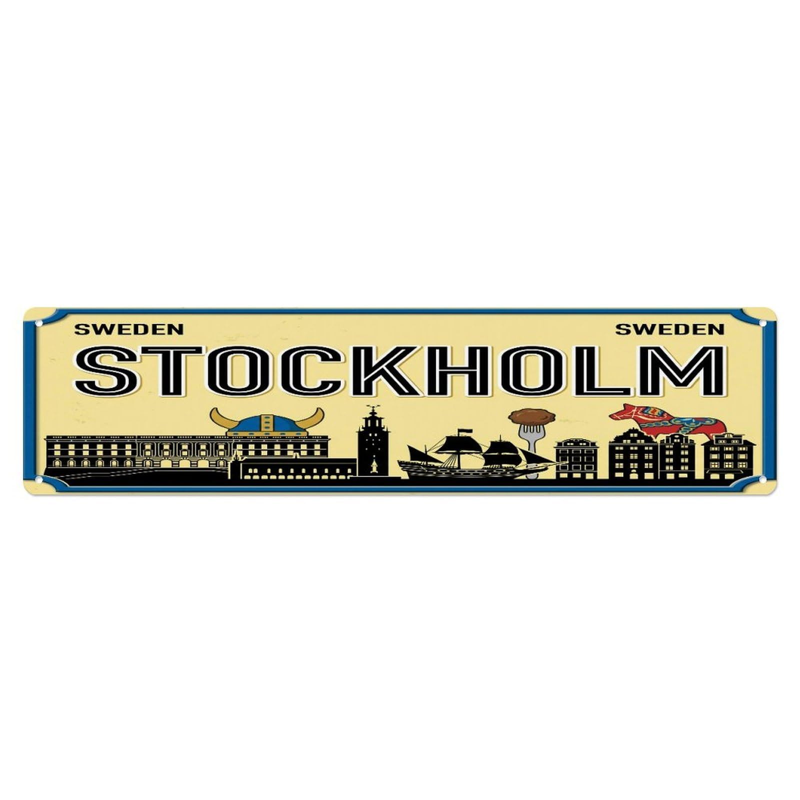 Tgrcjimh Style Metal Tin Sign Vintage Travel Stockholm Sweden Palace Ship