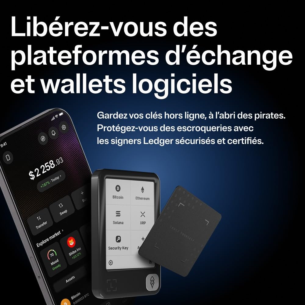 Ledger Nano Gen5 - Le Signer Crypto à écran Tactile, idéal pour débuter - Achetez et échangez des Actifs numériques en Toute sécurité Via l’app Ledger Wallet | Noir, facile à utiliser, personnalisable, écran tactile de 7,1 cm avec sauvegarde privée et pro
