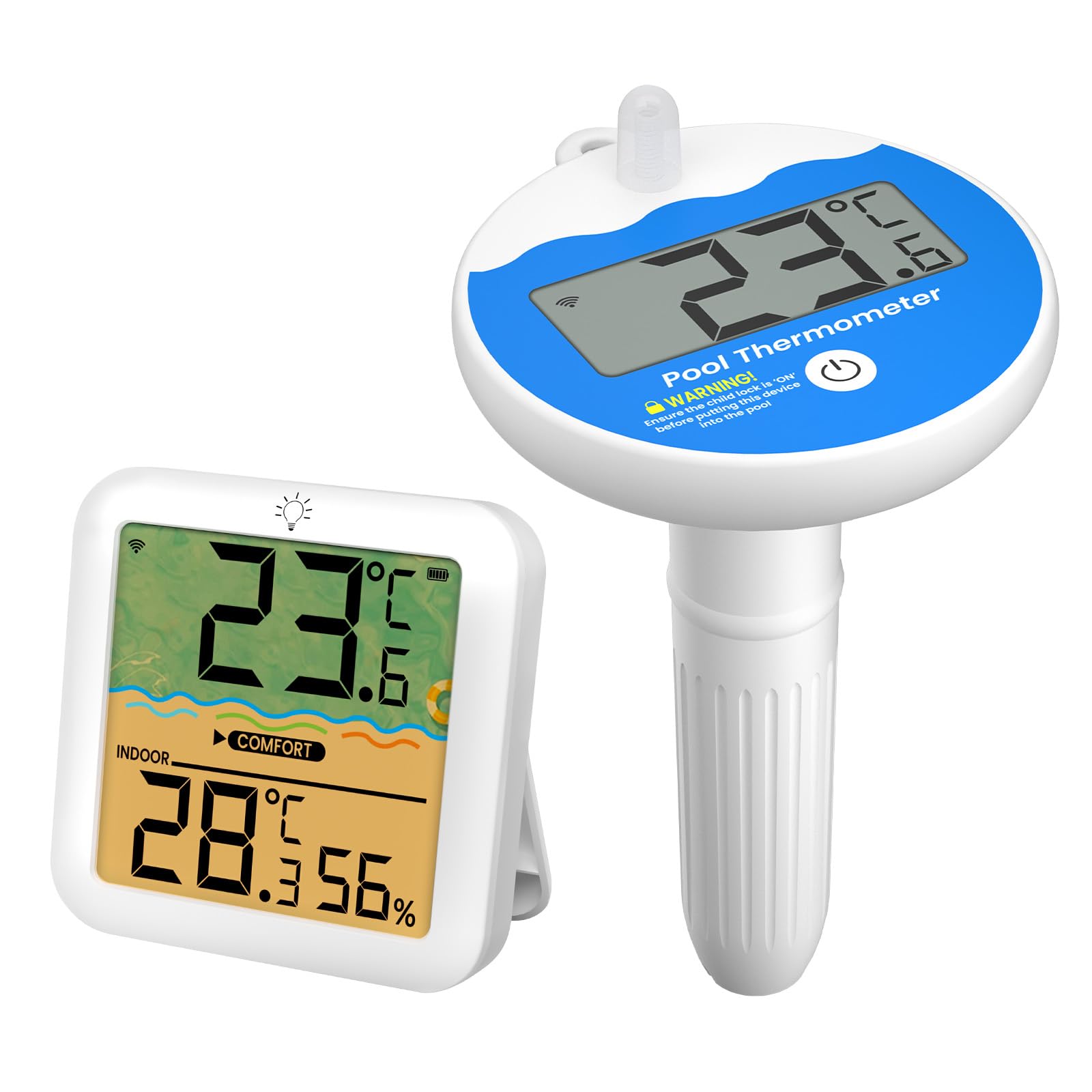 Wireless Pool Thermometer Floating Easy Read IPX8 Waterproof, AA Battery Powered Shatter Resistant Large Display for Swimming Pools Hot Tubs Tank Temperature Humidity Monitor with Backlight-picture-12