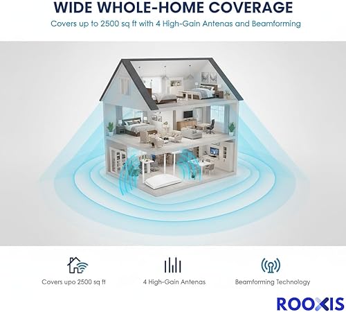 Miniatura 3 de Enrutador WiFi AC1200 de doble banda: enrutador de Internet inalámbrico para el hogar | Puertos Gigabit Ethernet, 4 antenas de alta ganancia,