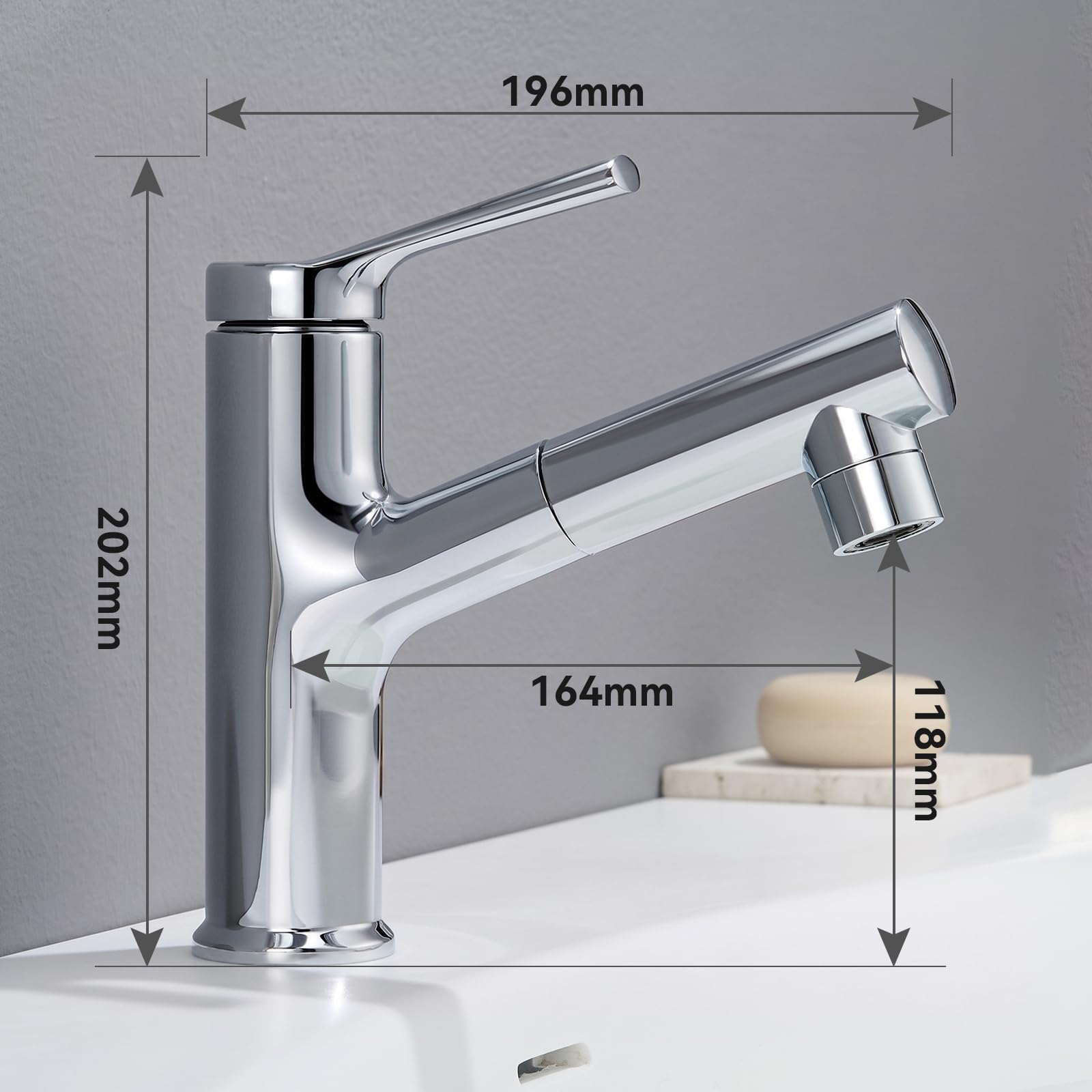CECIPA Grifo Lavabo baño Cromo con ducha extraíble para lavar el cabello | Grifo Lavabo Grifo de alta presión para lavabo de baño,2 Modos de Flujo de Agua Cromo