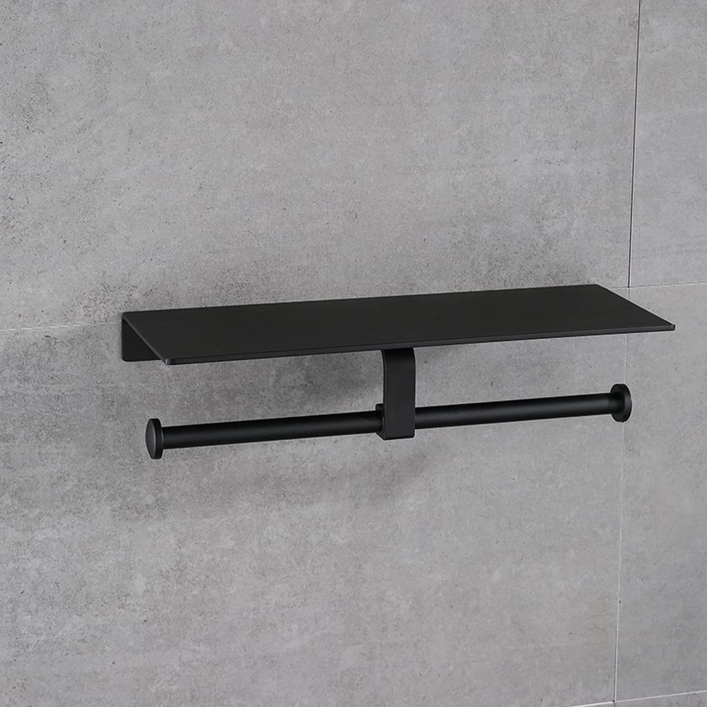 Portarrollos para Papel Espacio de aluminio negro pintura doble papel soporte de papel montado en la pared accesorios de baño del teléfono estantería de inodoro Portarrollos para papel Higiénico
