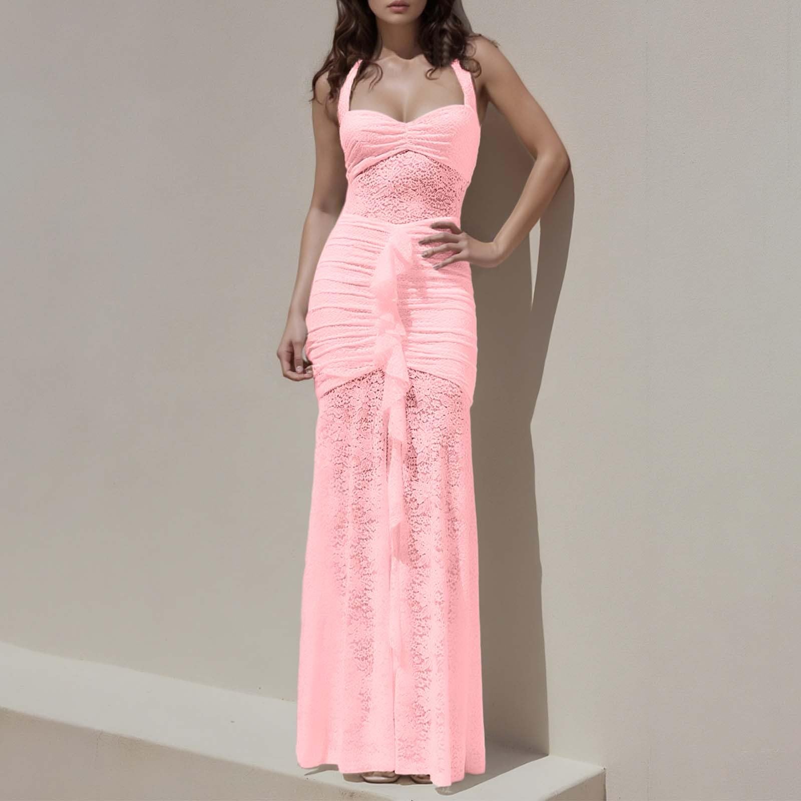 Vestido casual para mujer, elegante, con encaje, vestido largo de encaje, sexy, sin mangas, para el día a día