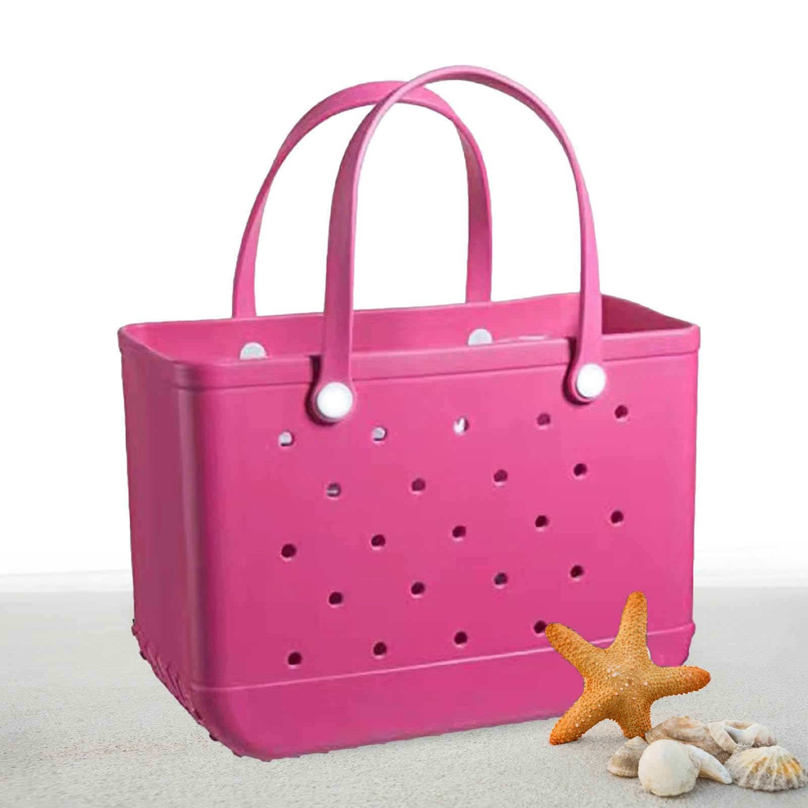Bolsa de playa de EVA | Bolsa de playa de goma para mujer | Bolsa de playa grande impermeable | Bolsa de playa lavable con agujeros para playa, piscina, gimnasio, deportes, compras, 37 x 14 x 31,5 cm