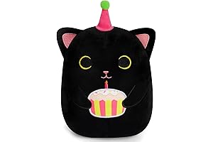 Purrfect Birthday Companion: 8-inch Black Cat Plush Toy & Pillow