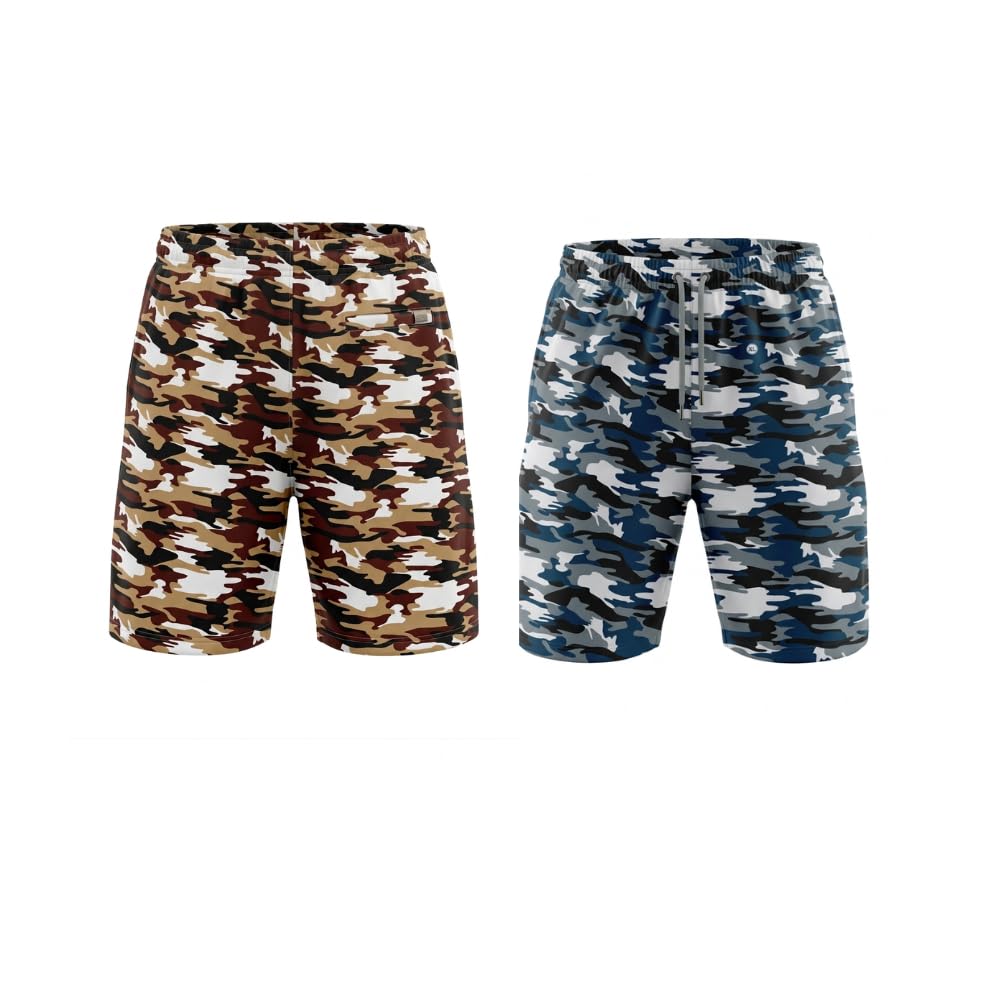 Men's Military Shorts Pack of 2 - Polyester Lightweight Sports Shorts with Double Side Zip Pockets & Adjustable Drawstring-picture-13