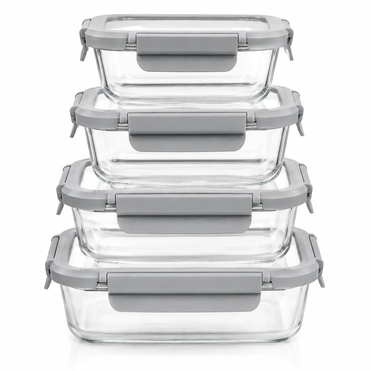Set di 4 contenitori per alimenti in vetro con coperchio in vetro, adatti per congelatore e forno