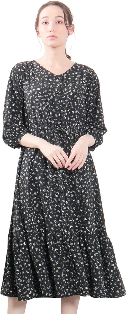 ワンピース ロング丈 ７分袖 花柄 ティアード レディース 春 Honeys ハニーズ ティアード切替ワンピース Web限定llサイズ有 カジュアルワンピース 通販
