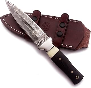 Handmade Damascus Steel Knife for Hunting,Survival,Camping,Bushcraft and Fishing-Fixed Blade Dagger with Spear Point-Full Tang-Micarta Handle with Cowhide-Leather Sheath-DCX 22-58 - WolfKlinge