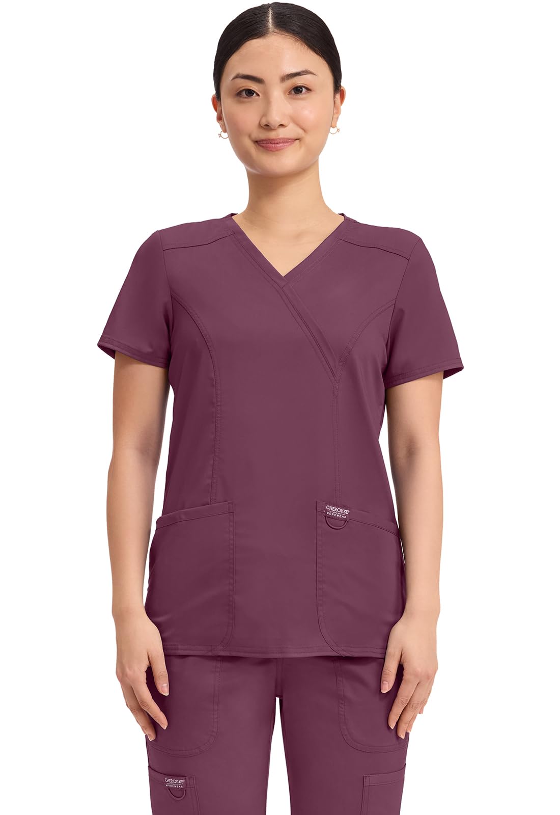 Cherokee Scrubs Top for Women Mock Wrap with 3 Pockets, Soft, 2-Way Stretch & Durable Fabric - WW610