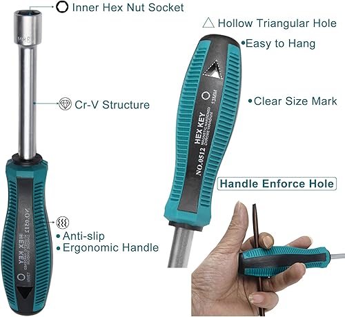 Miniatura 3 de Destornillador de tuerca de 0.394 in, destornillador de tuerca hexagonal de 6 puntos, punta no magnética, destornillador de tuerca de eje hueco de