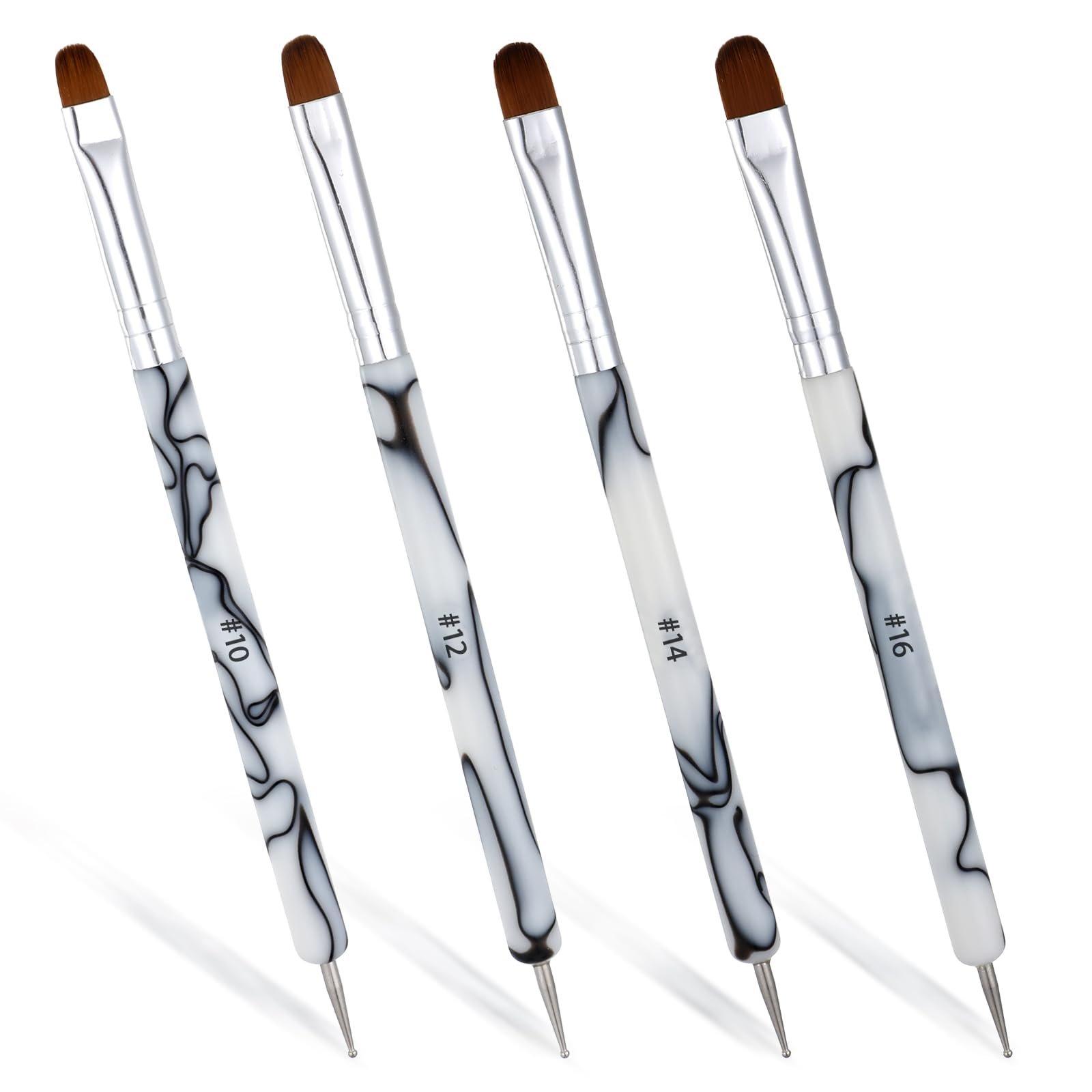 French Nail Brush 2 Way Gel Nail Brush French Acrylic Art Brushes with Dotting Tool Nylon Head DIY Nails Salon for Professional Manicure Tools 10# 12# 14# 16# White Black 4Pcs