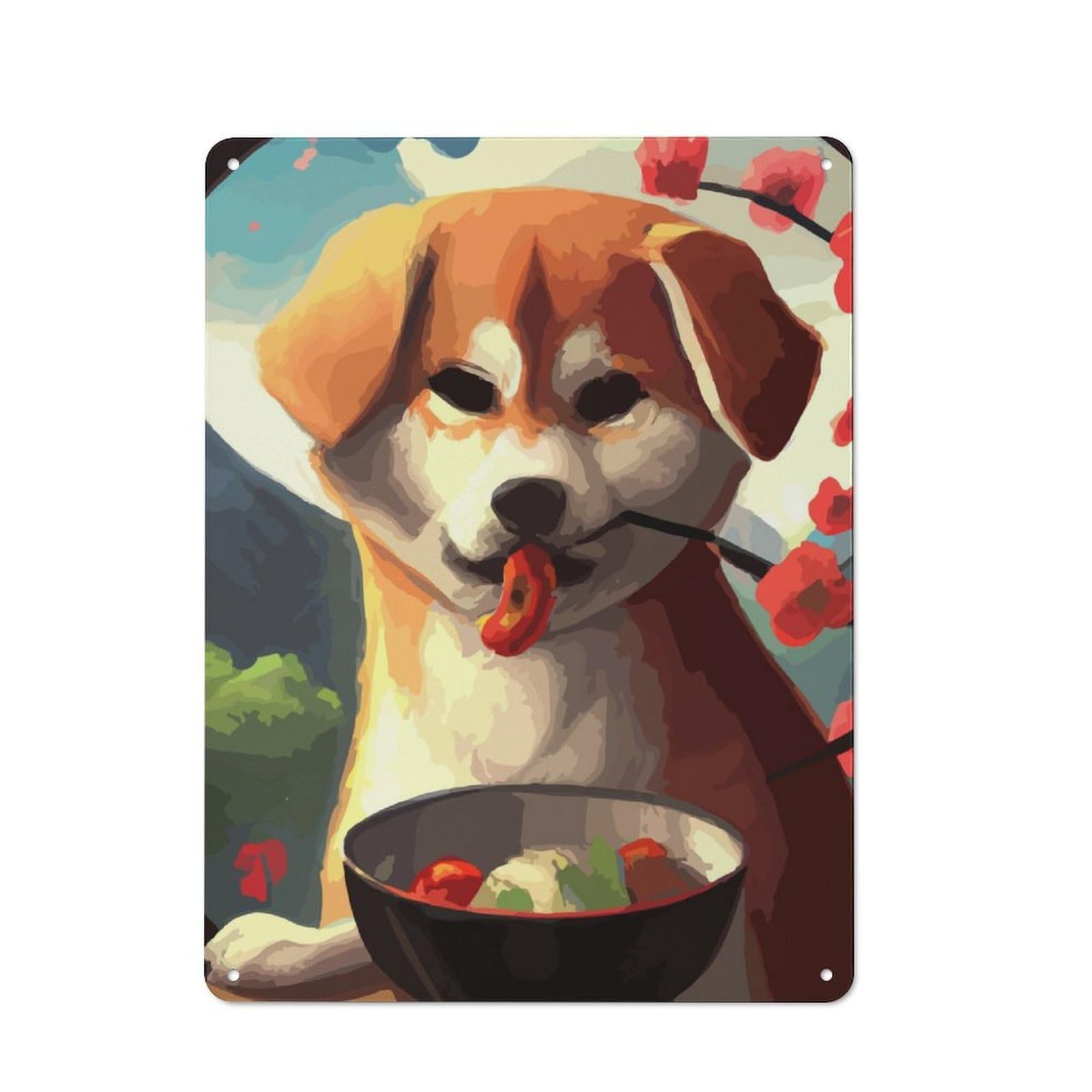 Junmoney Dog Eating Tin Wall Sign, Bright Printed Design, For Man Cave, Tool Wall Or Office Corner, 40X30cm