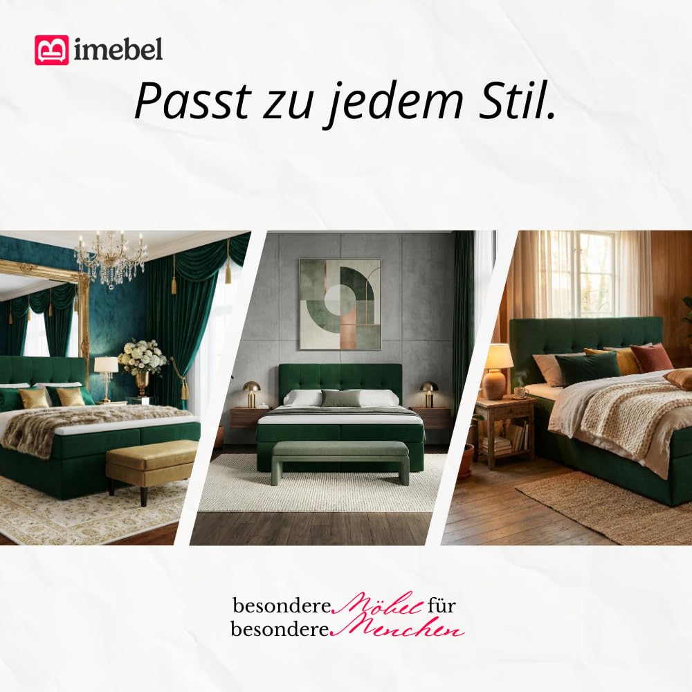 Boxspringbett Holly 200x200 cm mit Bonnell-Matratze H3 und 3 cm Topper – 2 Bettkästen – Samt Velours Polsterbett mit gestepptem Kopfteil – Doppelbett mit Stauraum