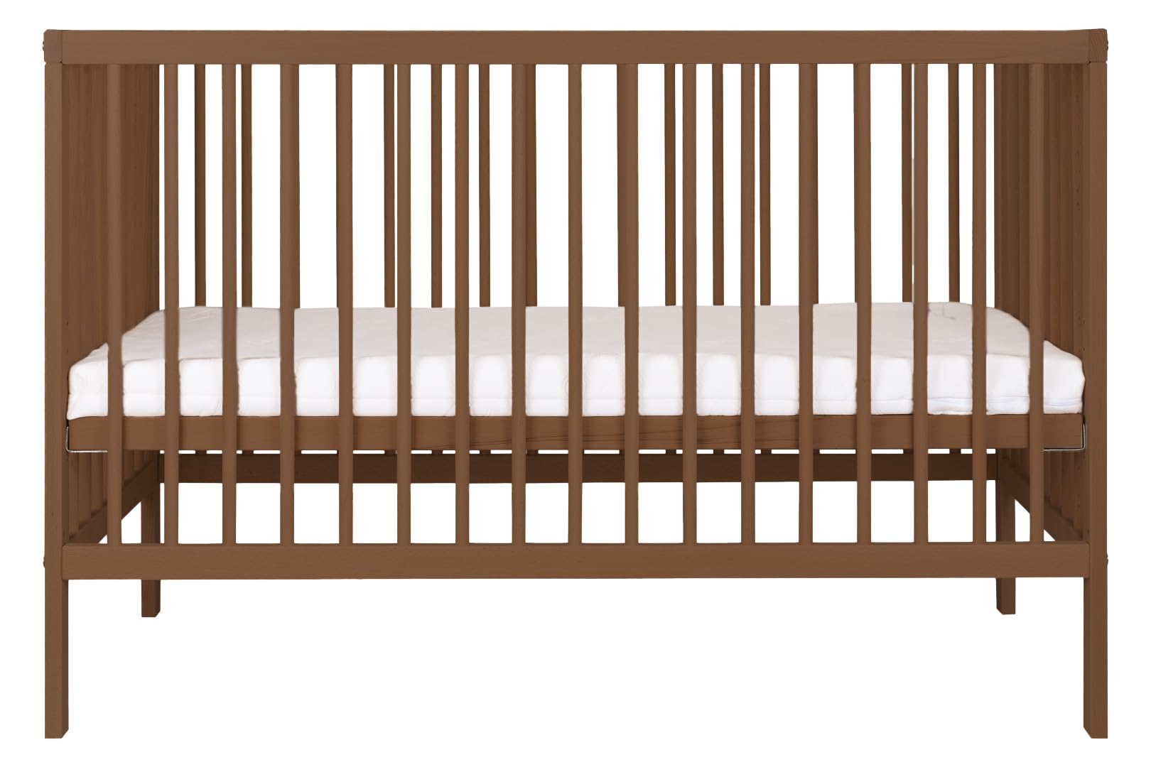 Mokee Mini Lit Bébé Évolutif 60x120cm - Lit Convertible Bébé 100% en Bois Massif - Berceau en Bois Transformable en Lit Enfant - Sommier à Lattes - Lit à Barreaux - Noyer