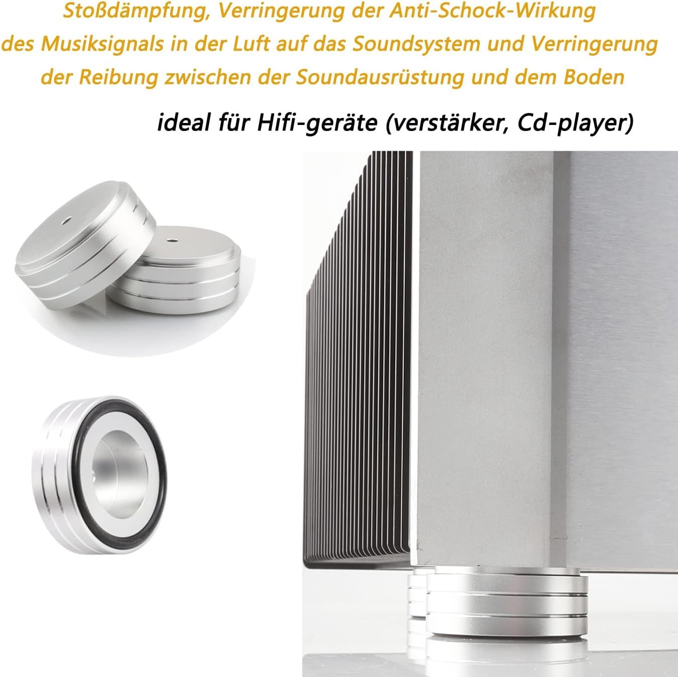 Piedini ammortizzatori HiFi in alluminio 58 x 22 mm per altoparlante argento