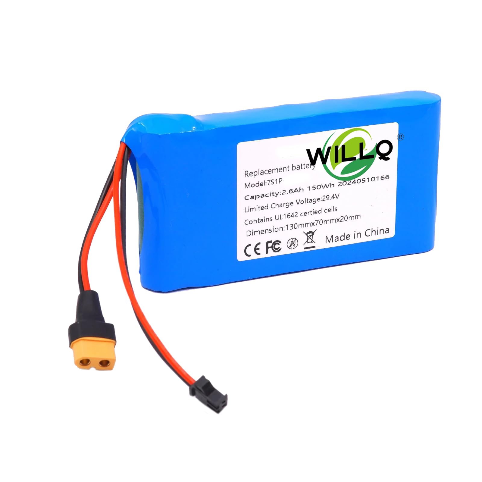 Batería de Iones de Litio de Repuesto 25,2 V 2600mAh Paquete de baterías 24V 2,6Ah para Patinete eléctrico Infantil con Motor de Hoverboard 151,2Wh y Conector XT30+SM
