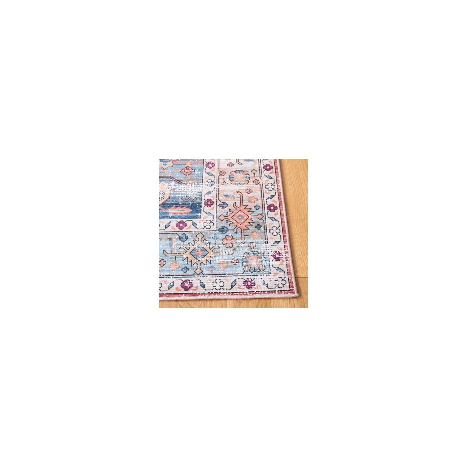 Safavieh Tappeto Tradizionale Rug Ideale per aree ad alto passaggio - Lavabile in Lavatrice e Antiscivolo - Tucson Collection, A Pelo Corto, in Blu e Beige, 183 X 274 cm
