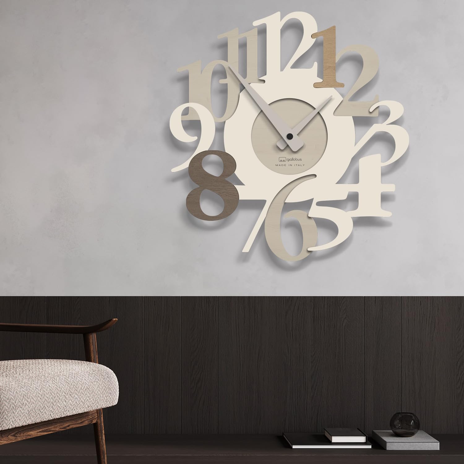 Giallobus - Reloj premium - Carved - Madera de MDF - Premium 60x60cm - 13 - Nutty - Artesano Made in Italy - Silencioso - Idea de regalo - Doble nivel moderno