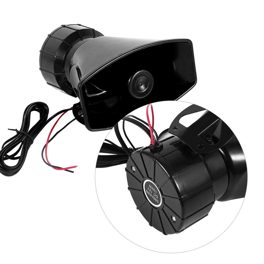 Diseño de 7 sonidos, 110dB-120dB DC12V Sirena de bocina alta 7 Sonidos Bocina PA Micrófono con de alarma contra incendios, ambulancia, sirena de policía y etc.100W Apto para coche Barco Van Ca