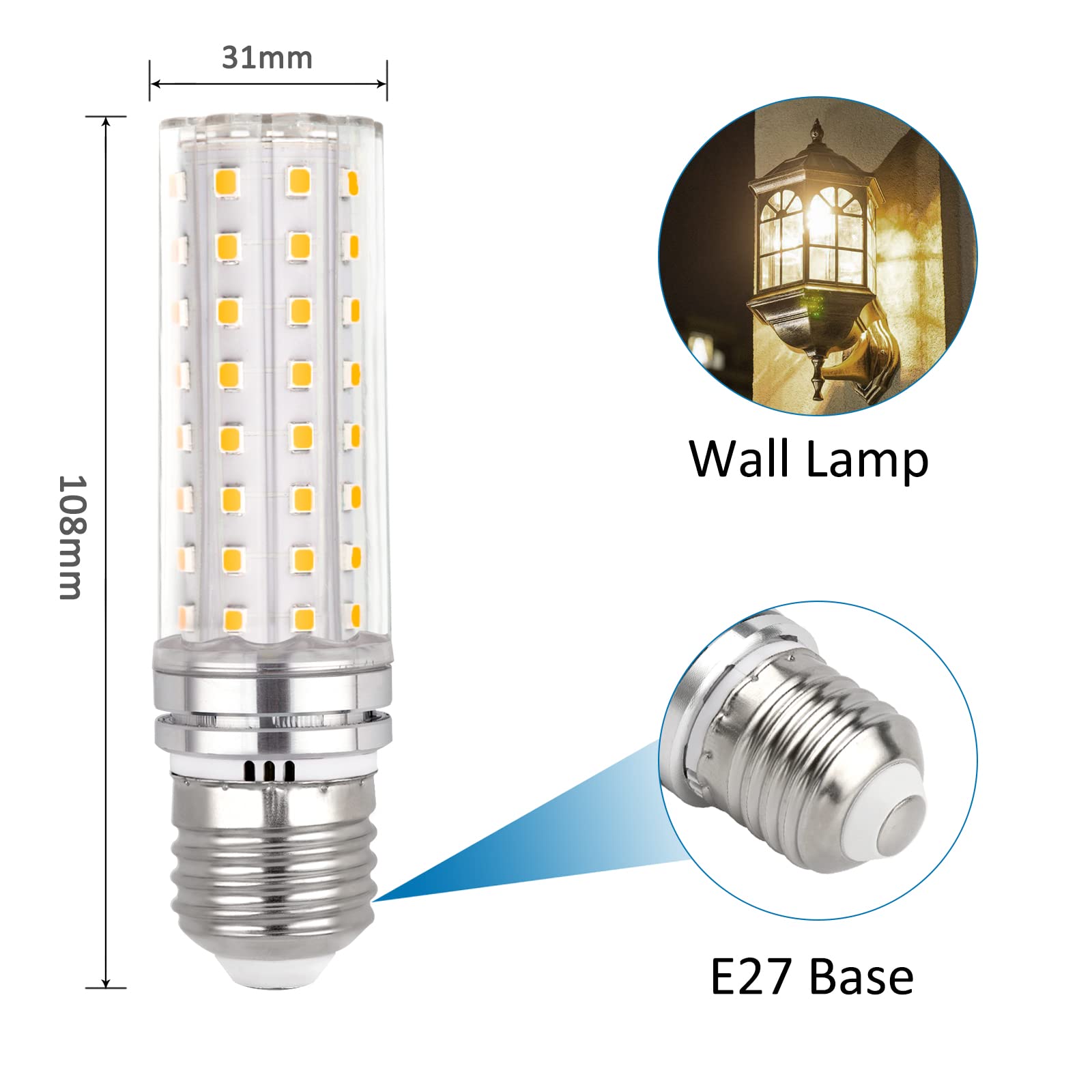 Lampadina Mais E27 LED 12W, 220-240V, Non Dimmerabile, 1200LM Bianco Neutro 4000K, Equivalente 100W Incandescenza, Lampadina LED E27 Mais per Lampadario, Lampada da Tavolo, Lampada da Parete, 6 Pezzi