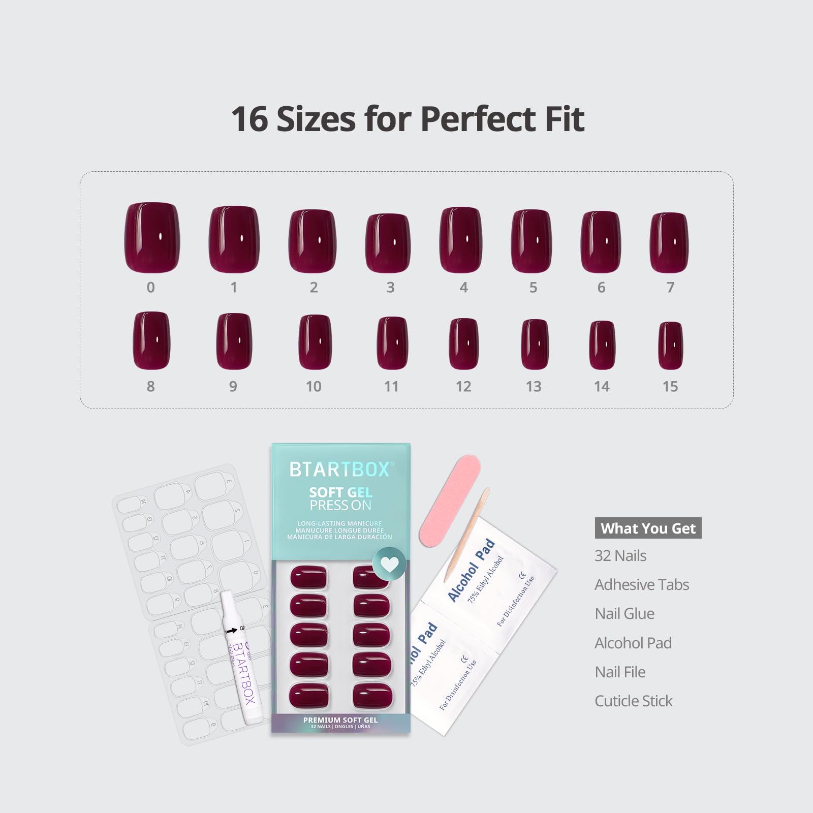 BTArtbox Press On Nails French Tips - 32 Pcs Short Square False Nails With Nail Glue and Adhesive Nail Tabs, No Fade Out Stick On Nails in 16 Sizes, Soft Gel Fake Nail for Women, Classic White — view 103