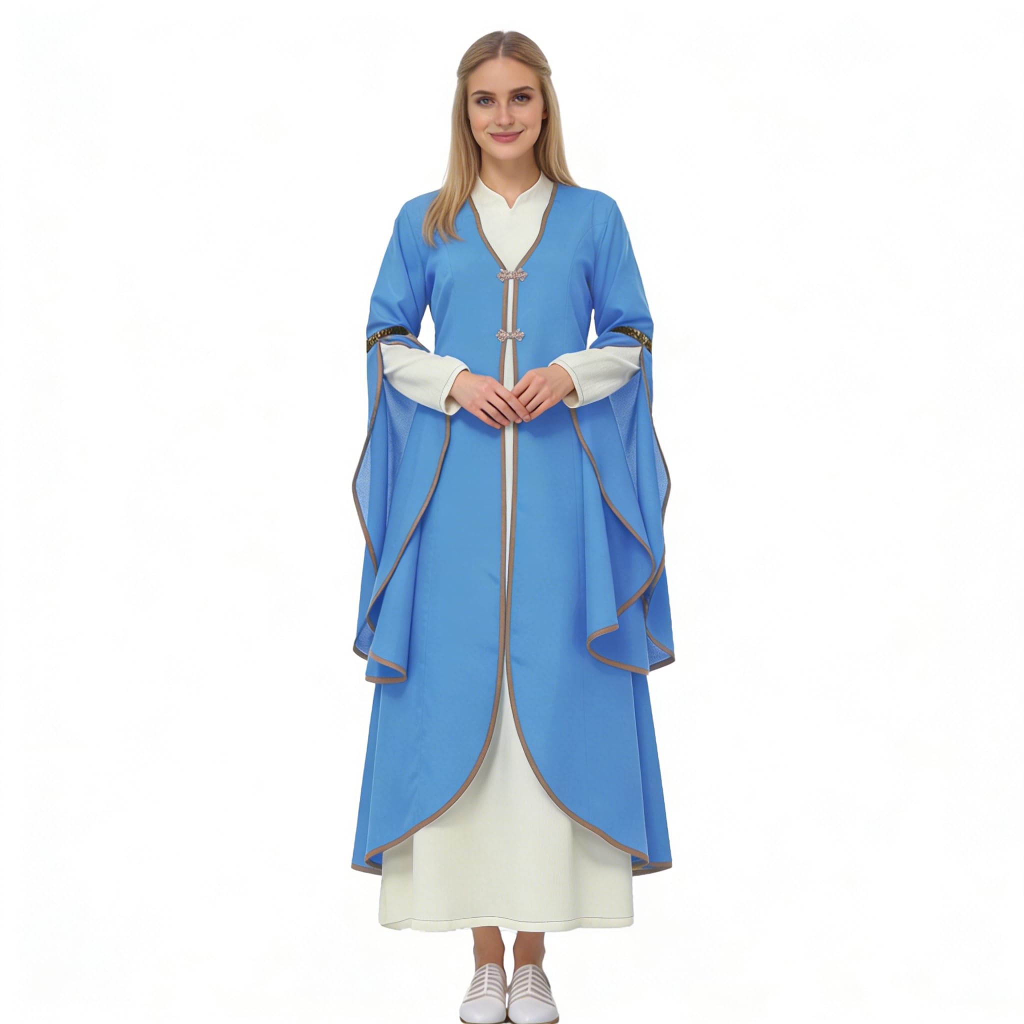 FAD-4U Medieval Renaissance Robe for Women Long Cloak Dress with V-Neck and Bell Sleeves