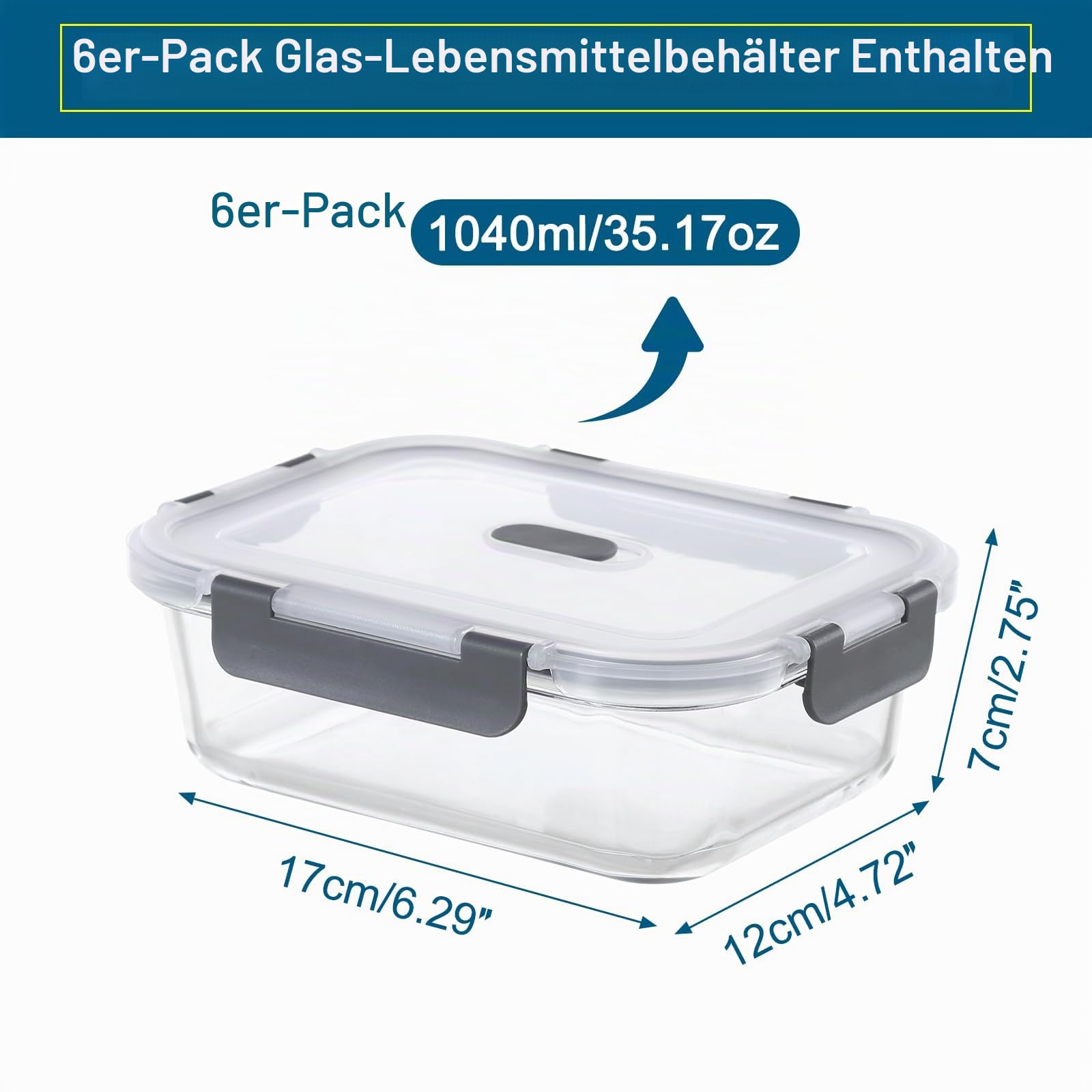 Glasbehälter mit Deckel 12 Stück(6 Behälter + 6 Deckel) - Frischhaltedosen Glas mit Deckel Mikrowellengeschirr Spülmaschinen & Gefrierschrankfreundlich - Meal Prep Boxen Glas Lunchbox