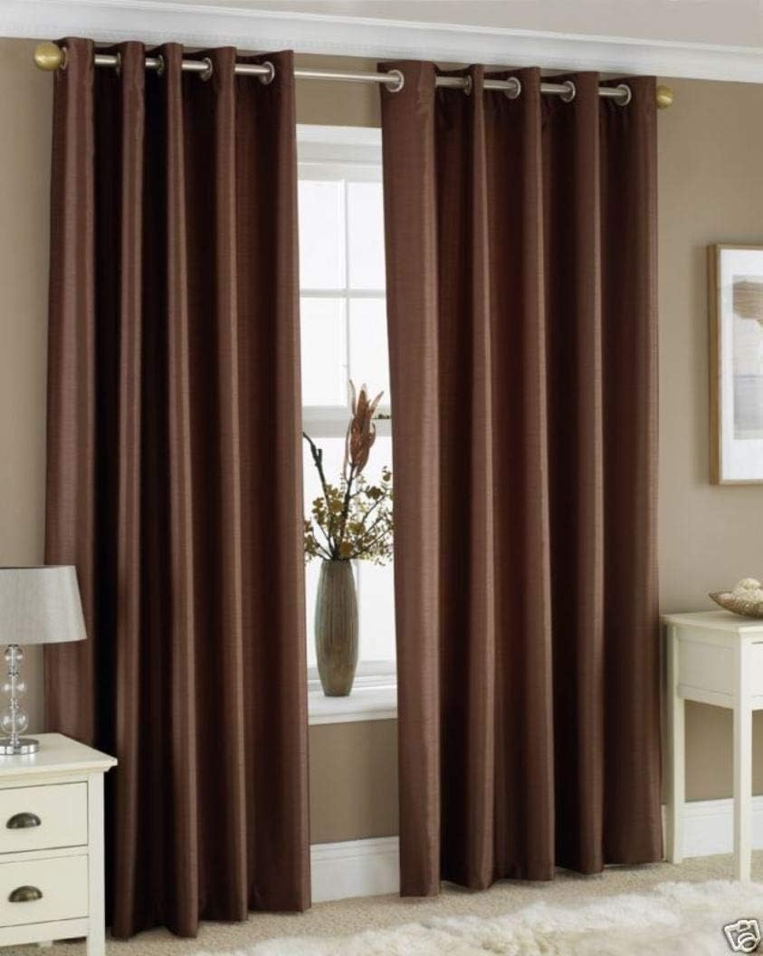 HFI Homefab India Royal Silky Solid Grommet Window Curtain - 5 Feet, Coffee - 2 Piece, Opaque