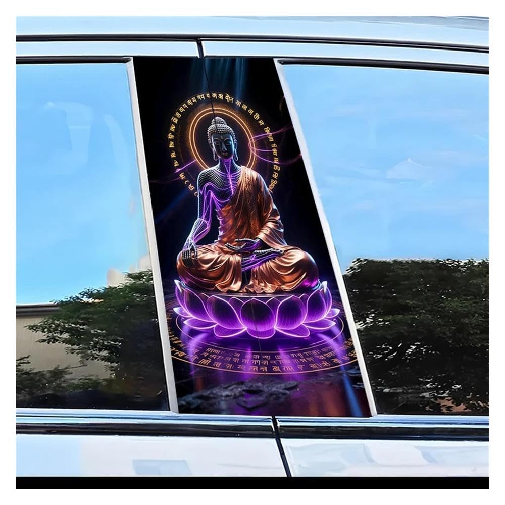 Car Parts 2pcs Car Center Column Decal Buddha Pattern Scratch Resistant Film