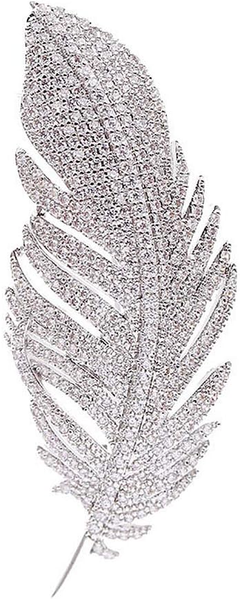 Rhinestone Feather Brooches Pin for Women Men Fashion Crystal Delicate Leaf Brooch Lapel Pins Elegant Dress Accessories Jewelry Boutonniere Corsage for Hat Bag Suit Tie Wedding Birthday