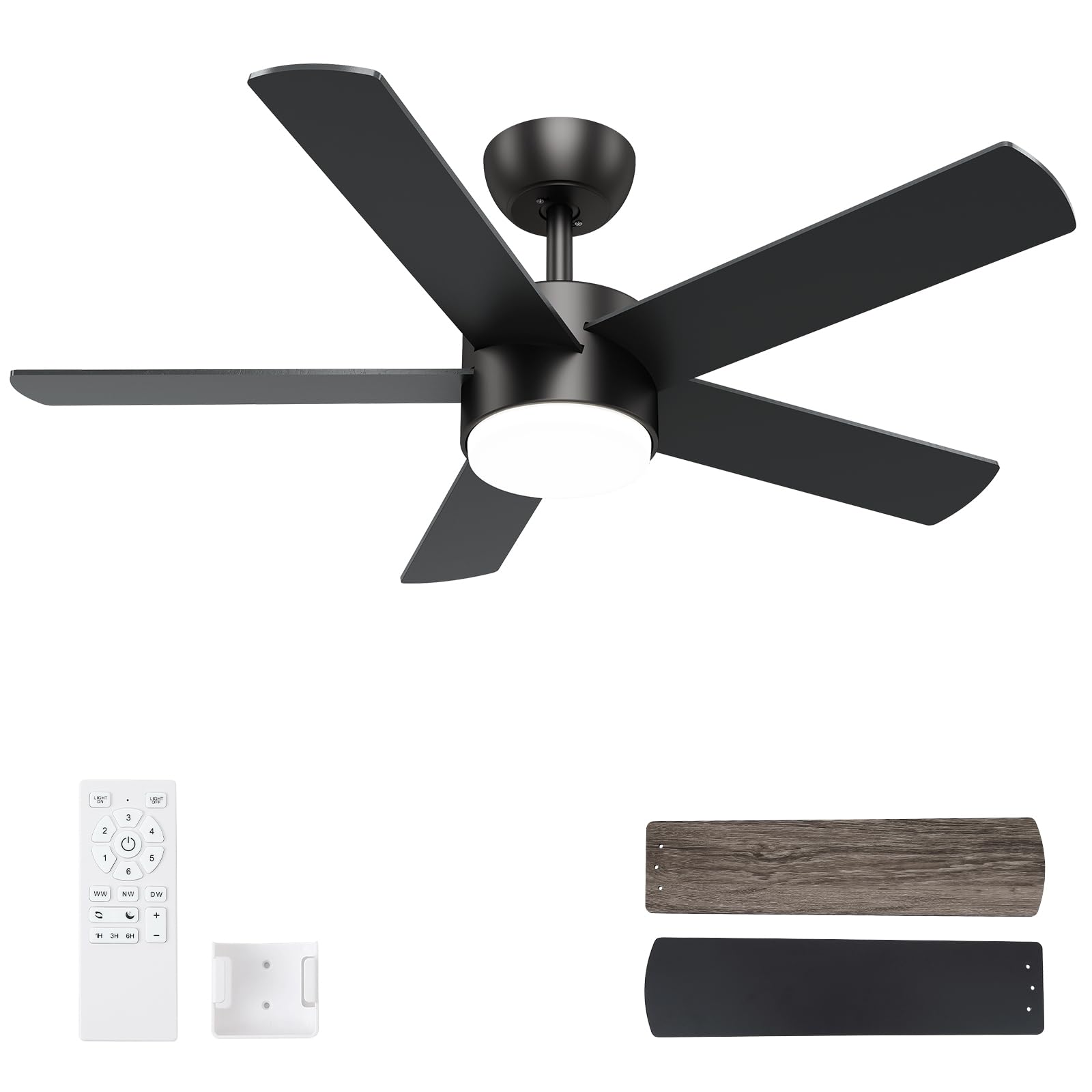 Photo 1 of ****** Factory sealed******POCHFAN 42 inch Black Ceiling Fans with Lights and Remote Control, LED Ceiling Fan Dimmable 3 CCT 6-Speed, Noiseless Modern Ceiling Fan for Bedroom, Living Room, Dining Room, ETL Listed