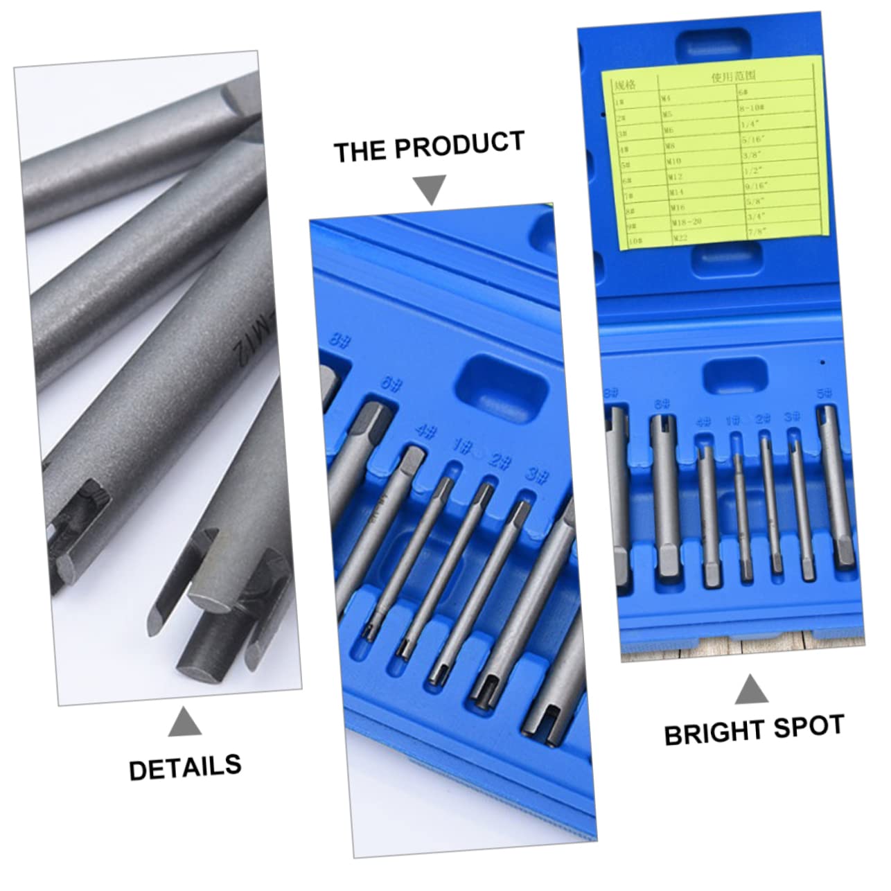 NUOBESTY Set di Estrattori Viti Danneggiate 178 Cacciavite, Lega Argento, 10 Pezzi, Design a 4 Artigli per Viti Rotte e Arrugginite