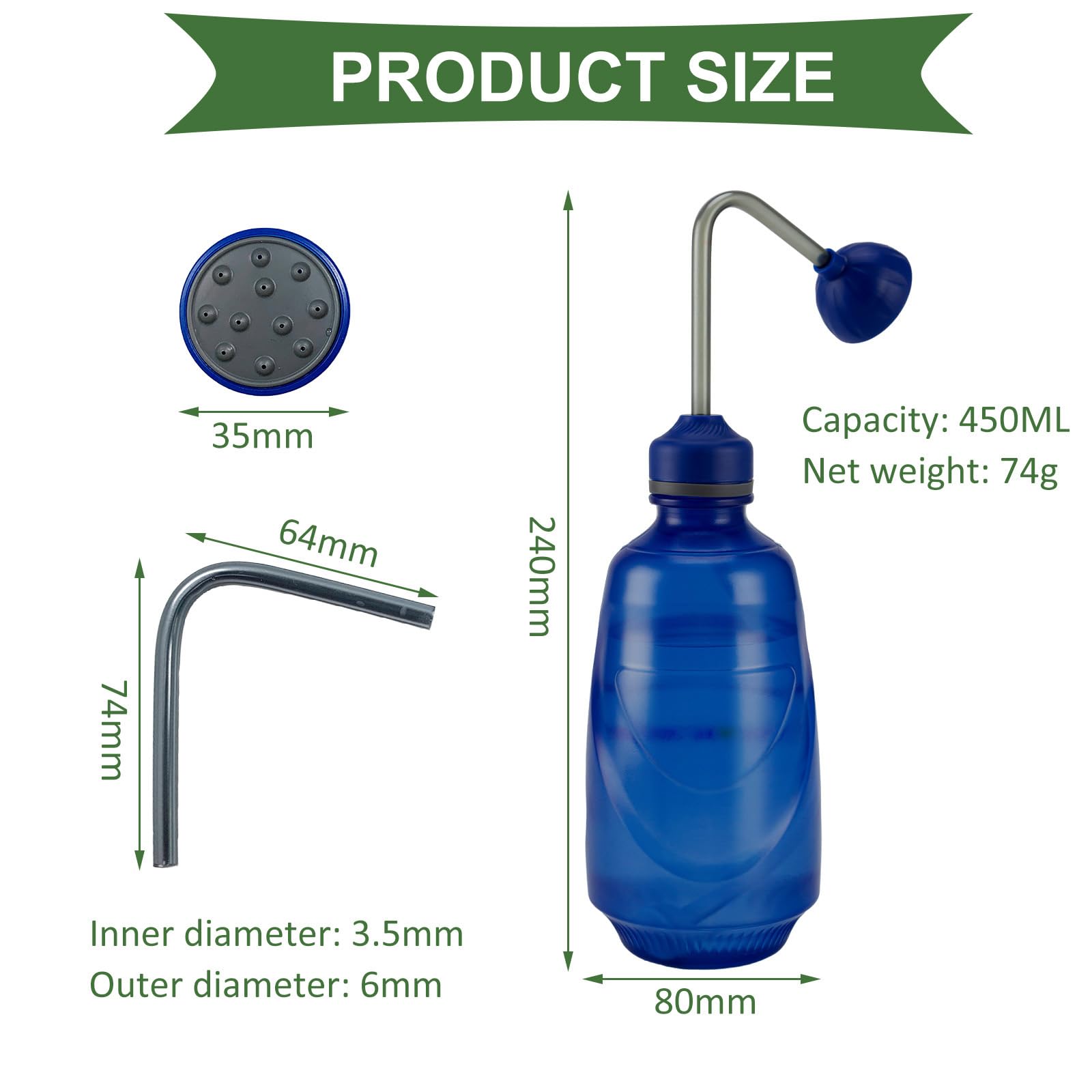 Emyimom Annaffiatoio 450 Ml Con Ugello 2 In 1 (getto E Spruzzo), Marrone, Per Piantine E Piante Da Interno