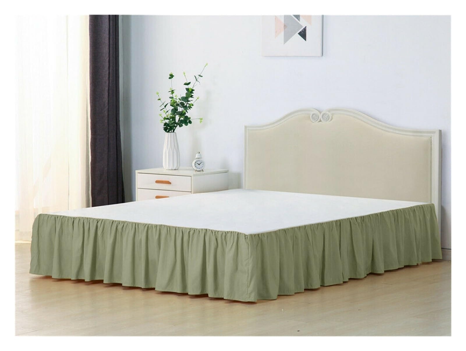 MKLHAVB Fitted Bed Valance Sheets Solid Color Bed Skirt With Surface Queen King Easy On/Easy Off Bed Skirt Valance Size 35cm Height For Twin/Full/Queen/King Base Bed Skirt Double(Green,Twin)