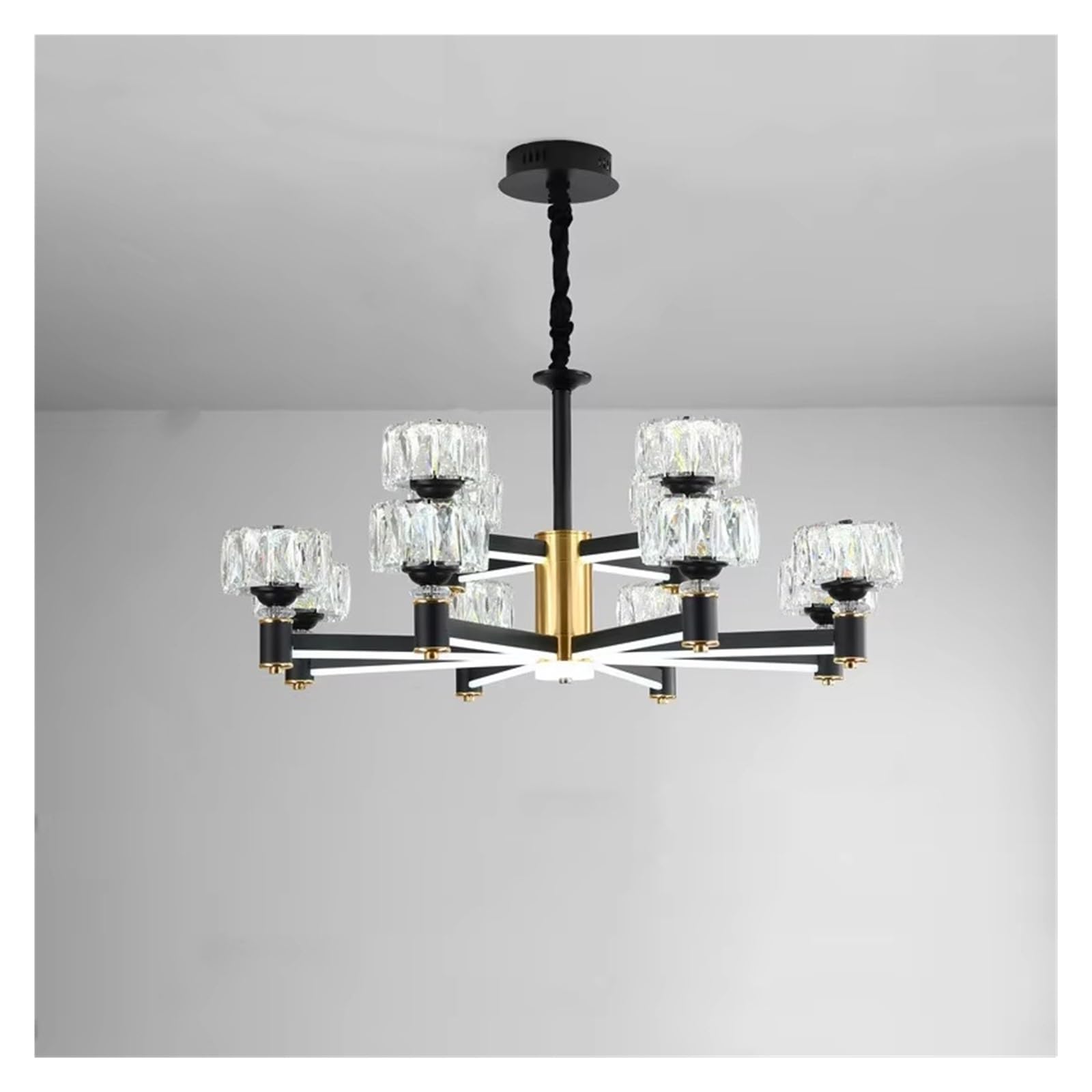 Lustre en cristal moderne à LED : éclairage luxe or et noir - 8