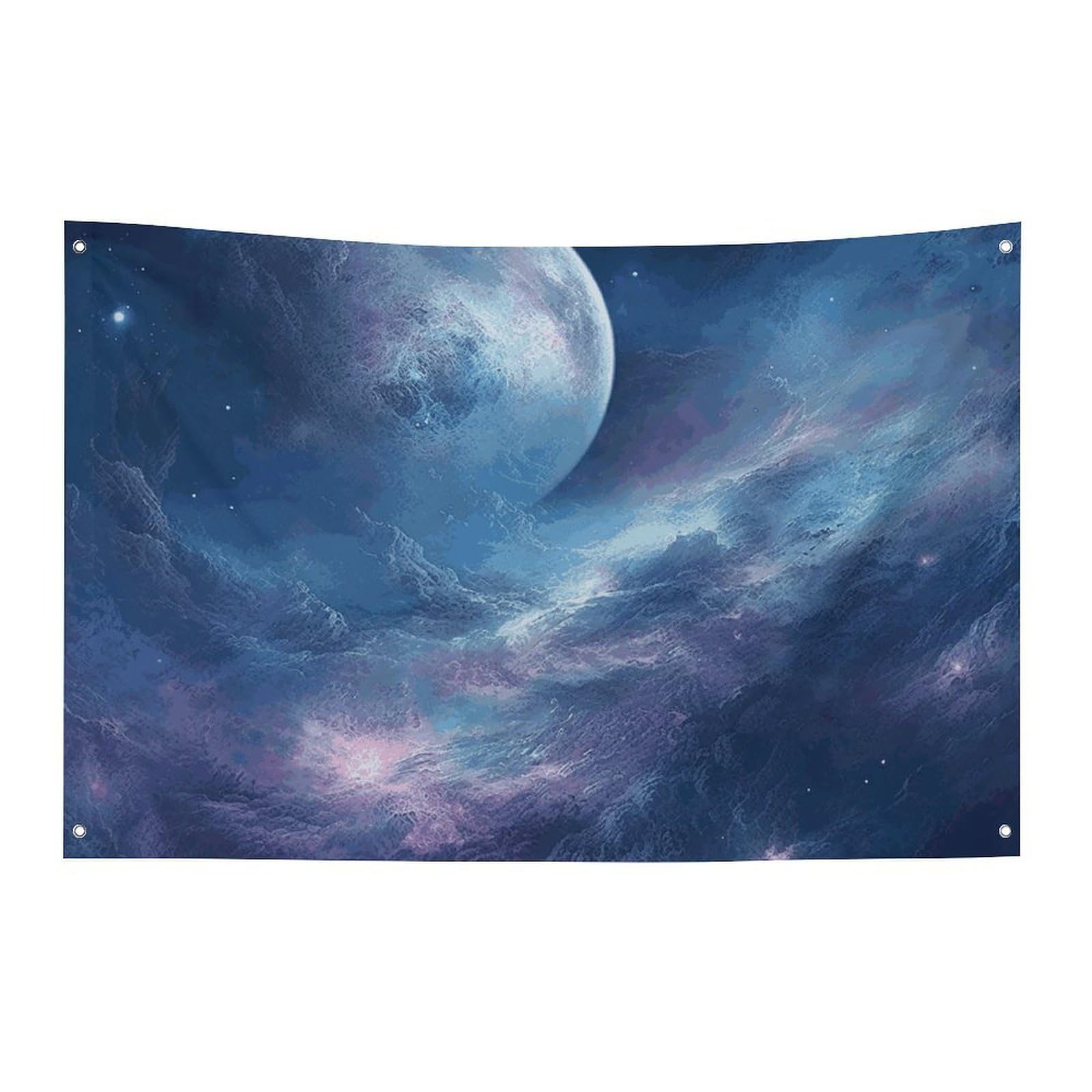 Drapeau nébuleuse et lune grand format en polyester résistant pour déco chambre