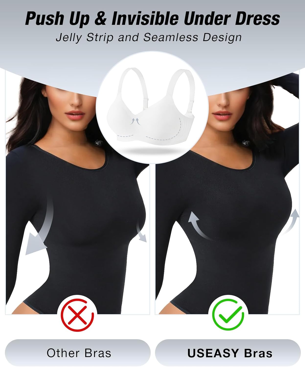 Plus Size Wireless Bras for Women V Neck Seamless Bras Comfort Full Coverage Bras for Women Push Up Soft Cup Everyday Sleep Bra White 1XL - Image 4