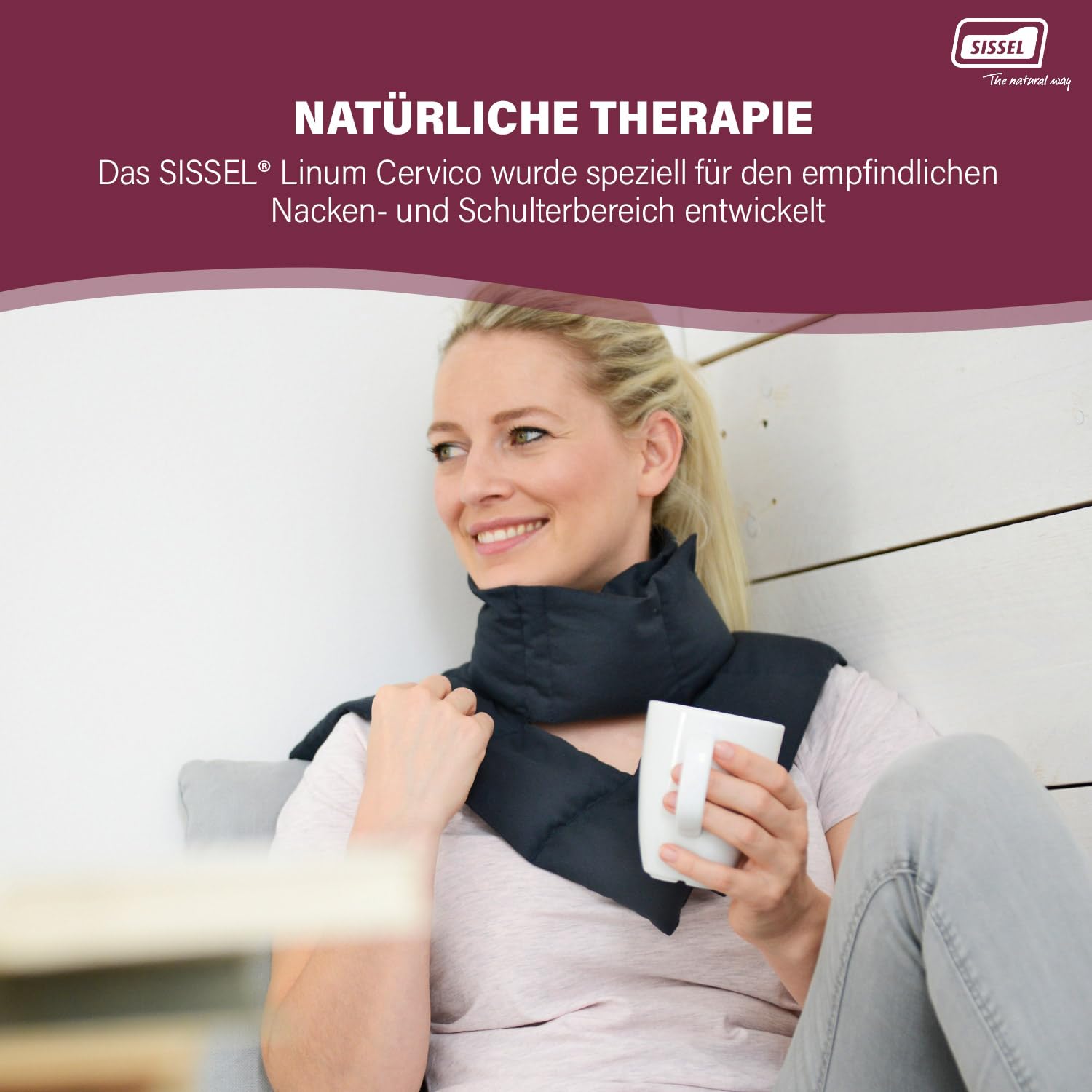 SISSEL® Linum Cervico | Ergonomische Wärmeauflage | Natürliche Leinsamen & Baumwolle | Nachhaltig & Wiederverwendbar | Nacken- & Schulterentspannung | Mikrowellen-/Ofengeeignet | 43x26x0,8 cm
