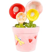 4Pcs Flower Measuring Spoons with Pot, Cute Ceramic Measuring Spoons and Cup Set, Decorative Kitchen Accessories for Milk Powder Sugar SaltPink