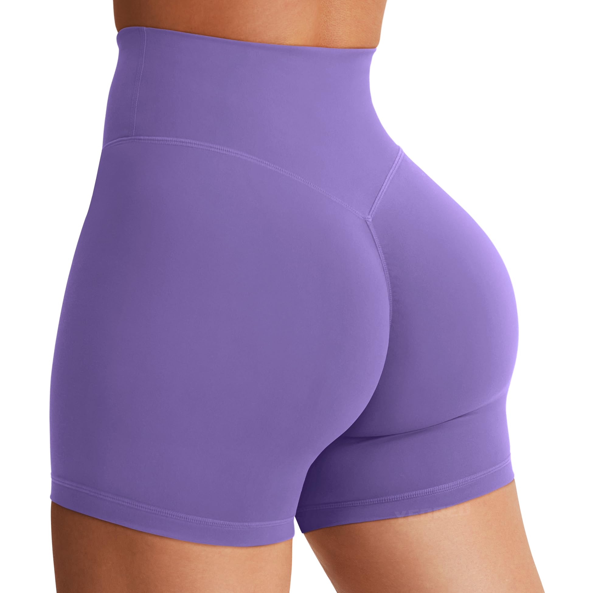 Photo 1 of YEOREO Women's Biker Shorts 4.5" / 6" Workout Gym Shorts Craze High Waist Tummy Control Hidden Scrunch Running Yoga Shorts Dahlia Purple XS