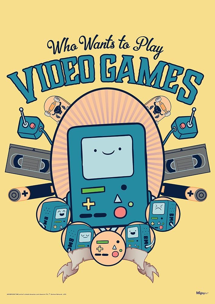 MIGHTYPRINT Adventure Time – BMO “Who Wants to Play Video Games” – 17" x 24" Wall Art – Officially Licensed Collectible – Ideal for Gifting and Collecting MP17241054